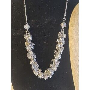Vintage BT JEWELED Silvertone Gray & Black Crystal 10" Necklace